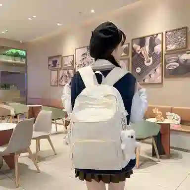 行途 小清新大容量百搭休闲 尼龙 双肩包 男女同款情侣款 黑色/白色/黄色/紫色/蓝色