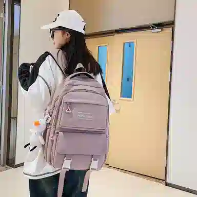 行途 大容量时尚潮流休闲简约 尼龙 双肩包 男女同款情侣款 黑色/白色/紫色/灰色