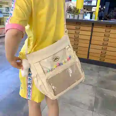 行途 简约时尚校园初中生大容量背包可爱托特包 涤棉 单肩斜挎包 女款 黑色/白色/卡其色/蓝色/黄色/紫色