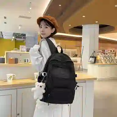 行途 小清新大容量百搭休闲 尼龙 双肩包 男女同款情侣款 黑色/白色/黄色/紫色/蓝色