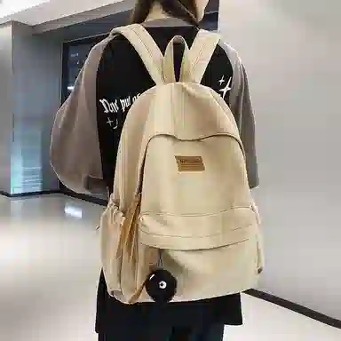 行途 初中高颜值森系纯色百搭小众设计感高中大学生 尼龙 书包背包双肩包 常规 男女同款情侣款 黑色/白色/绿色/卡其色