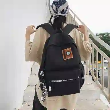 行途 双肩包大容量高级感书包高中简约 男女同款 大学生休闲百搭旅行背包 黑色