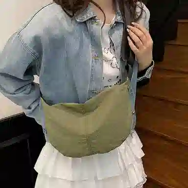 行途 潮牌学生简约百搭布袋背包休闲通勤腋下包 水洗布 斜挎单肩包 男女同款情侣款 黑色/白色/绿色/黄色/桔色