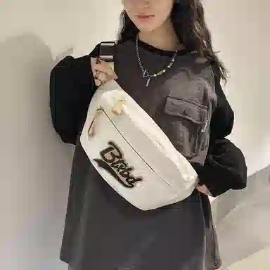 行途 时尚小众宽肩带可爱 尼龙 胸包腰包 男女同款情侣款 黑色/蓝色/红色/白色