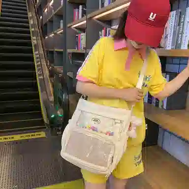 行途 简约时尚校园初中生大容量背包可爱托特包 涤棉 单肩斜挎包 女款 黑色/白色/卡其色/蓝色/黄色/紫色