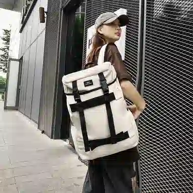 行途 简约休闲大容量 尼龙 双肩包 男女同款情侣款 黑色/酒红色/白色