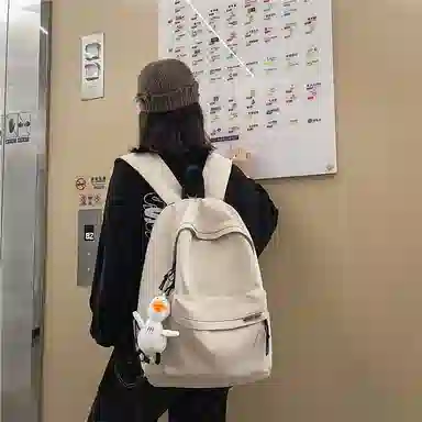 行途 简约大容量旅行背包休闲日系初中生高中大学生书包 尼龙 双肩包 男女同款情侣款 黑色/白色/蓝色/粉色