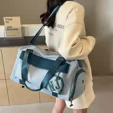 行途 大容量拼色设计 织物 手提健身包 大号 男女同款情侣款 黑色/米白色/蓝色/粉色/卡其色