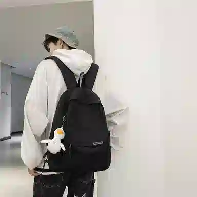 行途 简约大容量旅行背包休闲日系初中生高中大学生书包 尼龙 双肩包 男女同款情侣款 黑色/白色/蓝色/粉色