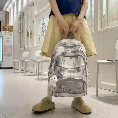 行途 新中式国风简约 条绒 双肩包 男女同款情侣款 灰色/粉色/卡其色/黄色/蓝色/绿色