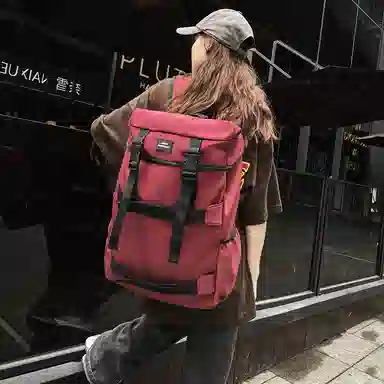 行途 简约休闲大容量 尼龙 双肩包 男女同款情侣款 黑色/酒红色/白色