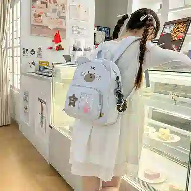 行途 书包可爱小熊童趣外出旅行小学生背包旅游轻便韩系卡通 尼龙 双肩包 男女同款情侣款 黑色/白色/蓝色/黄色/卡其色