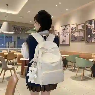 行途 小清新大容量百搭休闲 尼龙 双肩包 男女同款情侣款 黑色/白色/黄色/紫色/蓝色