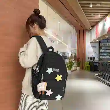 行途 可爱简约学院风 尼龙 双肩包 常规 女款 黑色/粉色/绿色/紫色