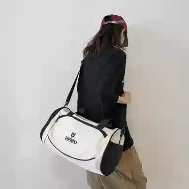 行途 大容量百搭休闲 尼龙 健身包 大号 男女同款情侣款 黑色/白色