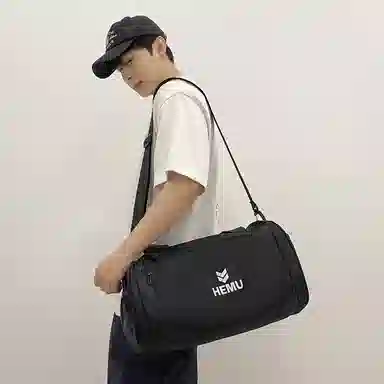 行途 大容量百搭休闲 尼龙 健身包 大号 男女同款情侣款 黑色/白色