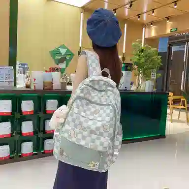 行途 学院风书包时尚格子简约背包大容量初中生休闲百搭双肩包女 尼龙