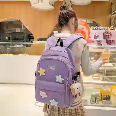 行途 可爱简约学院风 尼龙 双肩包 常规 女款 黑色/粉色/绿色/紫色