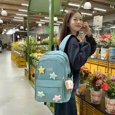 行途 可爱简约学院风 尼龙 双肩包 常规 女款 黑色/粉色/绿色/紫色