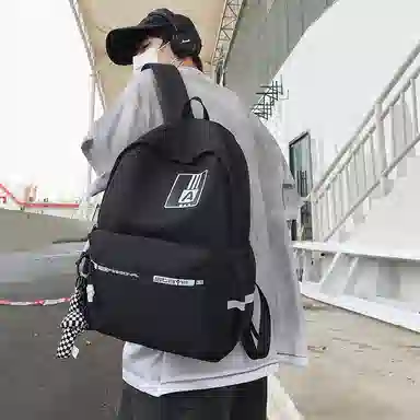 行途 双肩包大容量高级感书包高中简约 男女同款 大学生休闲百搭旅行背包 黑色