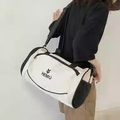 行途 大容量百搭休闲 尼龙 健身包 大号 男女同款情侣款 黑色/白色