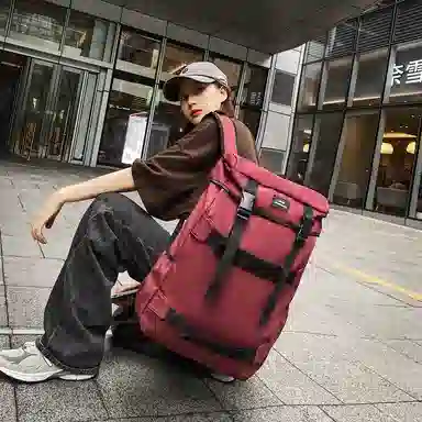 行途 简约休闲大容量 尼龙 双肩包 男女同款情侣款 黑色/酒红色/白色