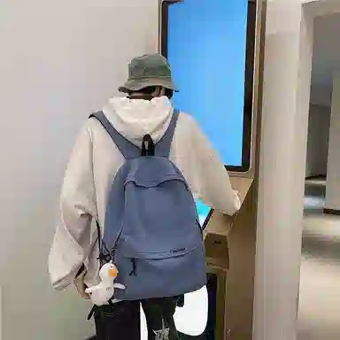 行途 简约大容量旅行背包休闲日系初中生高中大学生书包 尼龙 双肩包 男女同款情侣款 黑色/白色/蓝色/粉色