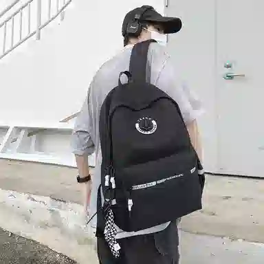 行途 双肩包大容量高级感书包高中简约 男女同款 大学生休闲百搭旅行背包 黑色