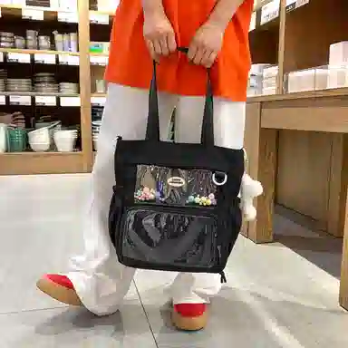 行途 简约时尚校园初中生大容量背包可爱托特包 涤棉 单肩斜挎包 女款 黑色/白色/卡其色/蓝色/黄色/紫色