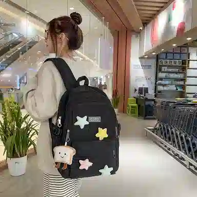 行途 可爱简约学院风 尼龙 双肩包 常规 女款 黑色/粉色/绿色/紫色