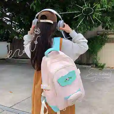 行途 学生书包女日系双肩包尼龙时尚潮流百搭休闲背包大容量中学生背包 多色