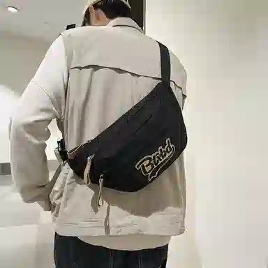 行途 时尚小众宽肩带可爱 尼龙 胸包腰包 男女同款情侣款 黑色/蓝色/红色/白色