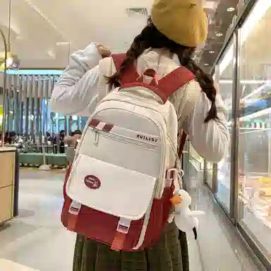 行途 简约高中双肩包小清新大学生尼龙书包大容量韩版初中生背包 女款 多色