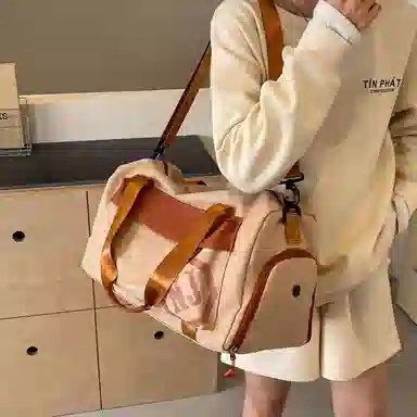 行途 大容量拼色设计 织物 手提健身包 大号 男女同款情侣款 黑色/米白色/蓝色/粉色/卡其色