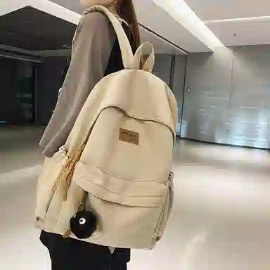 行途 初中高颜值森系纯色百搭小众设计感高中大学生 尼龙 书包背包双肩包 常规 男女同款情侣款 黑色/白色/绿色/卡其色