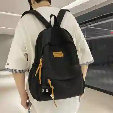 行途 初中高颜值森系纯色百搭小众设计感高中大学生 尼龙 书包背包双肩包 常规 男女同款情侣款 黑色/白色/绿色/卡其色