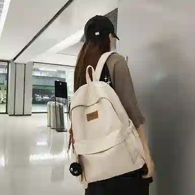 行途 初中高颜值森系纯色百搭小众设计感高中大学生 尼龙 书包背包双肩包 常规 男女同款情侣款 黑色/白色/绿色/卡其色