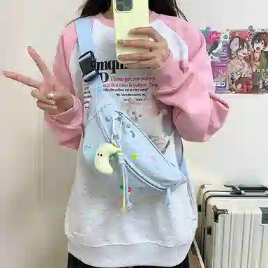 行途 可爱卡通休闲运动斜挎包轻便旅行胸前防水 帆布 帆布包腰包 女款 多色