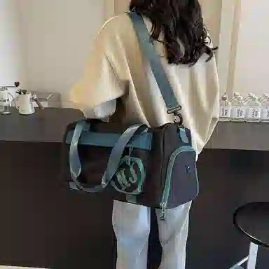 行途 大容量拼色设计 织物 手提健身包 大号 男女同款情侣款 黑色/米白色/蓝色/粉色/卡其色