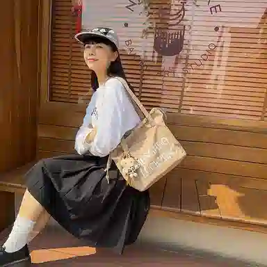 行途 休闲简约日常通勤时尚百搭 棉 单肩包 男女同款情侣款 黑色/白色/红色/黄色/卡其色/蓝色