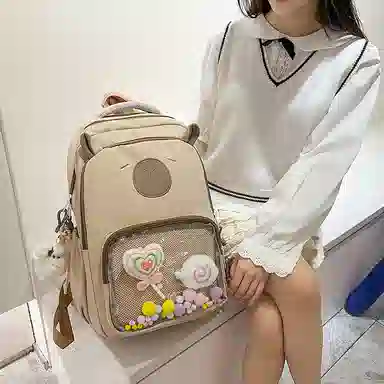 行途 卡通卡皮巴拉大容量可爱学生旅游 尼龙 痛包 女款