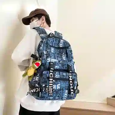 行途 百搭轻便休闲简约大容量 尼龙 双肩包 男女同款情侣款 黑色/深蓝色/宝蓝色/绿色