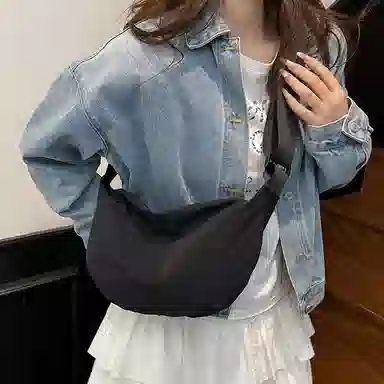 行途 潮牌学生简约百搭布袋背包休闲通勤腋下包 水洗布 斜挎单肩包 男女同款情侣款 黑色/白色/绿色/黄色/桔色