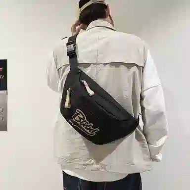 行途 时尚小众宽肩带可爱 尼龙 胸包腰包 男女同款情侣款 黑色/蓝色/红色/白色