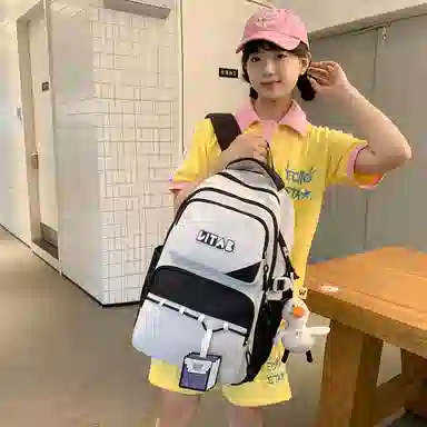 行途 韩版简约大容量中学生初中生减负高中 尼龙 双肩包 女款 黑色/桔色/红色/卡其色/绿色