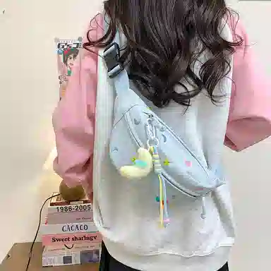 行途 可爱卡通休闲运动斜挎包轻便旅行胸前防水 帆布 帆布包腰包 女款 多色