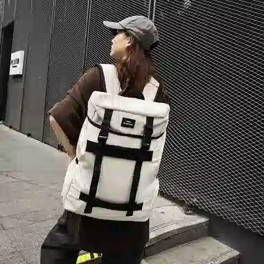 行途 简约休闲大容量 尼龙 双肩包 男女同款情侣款 黑色/酒红色/白色