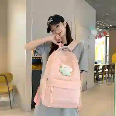 行途 中学生日系纯色高中生夏季休闲旅游背包防泼水 尼龙 双肩包 男女同款情侣款 黑色/米白色/绿色/粉色/黄色