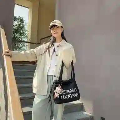 行途 休闲简约日常通勤时尚百搭 棉 单肩包 男女同款情侣款 黑色/白色/红色/黄色/卡其色/蓝色