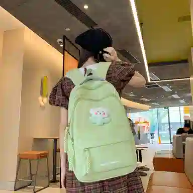 行途 中学生日系纯色高中生夏季休闲旅游背包防泼水 尼龙 双肩包 男女同款情侣款 黑色/米白色/绿色/粉色/黄色